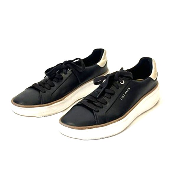 Cole Haan Grandpro Topspin Sneakers Black Leather Lace Up Size 8.5 White Sole - Picture 1 of 10